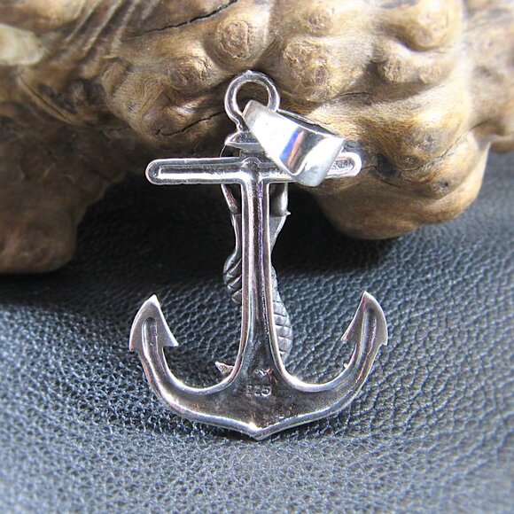 Solid 925 Sterling Silver Mermaid Anchor Pendant - Atargatis Sea Goddess Charm - Picture 3 of 10
